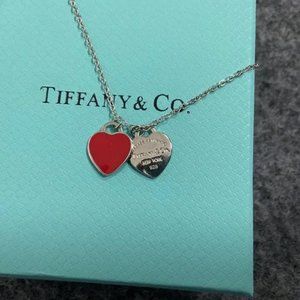 Tiffany & CO. Return To Double Heart Enamel Red Sterling Silver 925